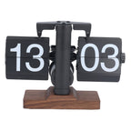 Retro mechanical flip down desk clock with wood-tone base