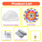 Kit contents: polyester cloud fibre, RGB LED strip, LED controller and remote, aluminised fibreglass sheet and adhesive