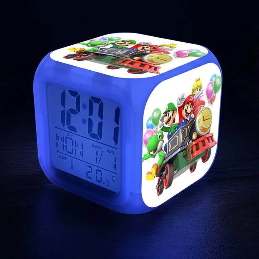 Anime Sonic Mario Bros Figure LED Alarm Clock 7-Color Touch Light Kids D... — View 2