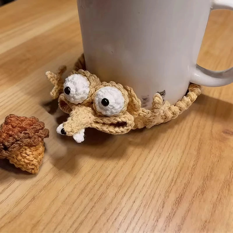 Crochet Animal Coaster Set of 4 - Handmade Squirrel, Frog an - 4