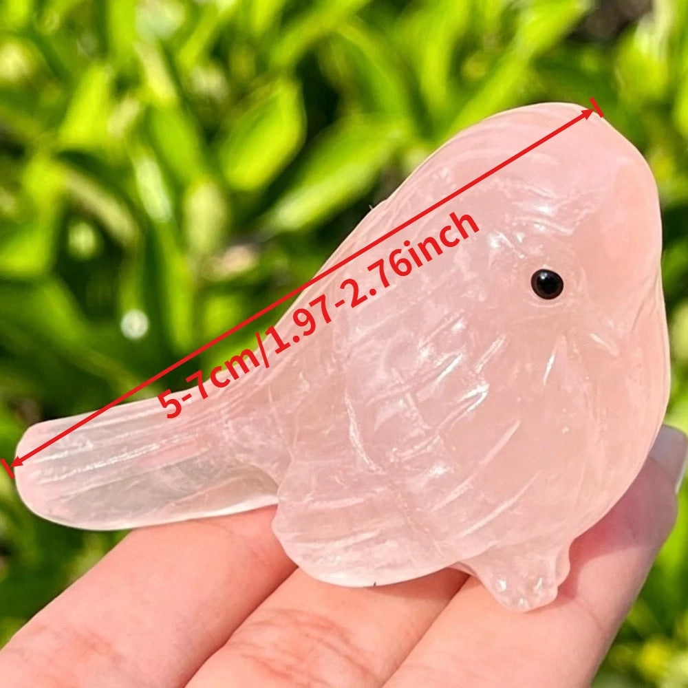 Rose Quartz Bird Figurine - Hand Carved Natural Crystal Song