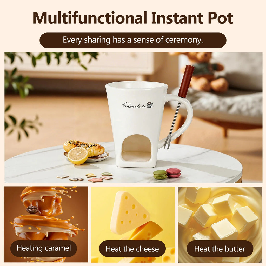 Ceramic Fondue Mug with Fork - White