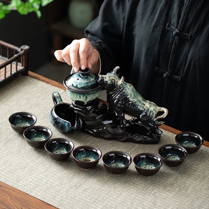 Semi-Automatic Bull Teapot Tea Set - Magnetic Rotating Kung 
