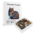 Cat Shaped Wooden Jigsaw Puzzle - Colourful Irregular Animal Pieces for Adults