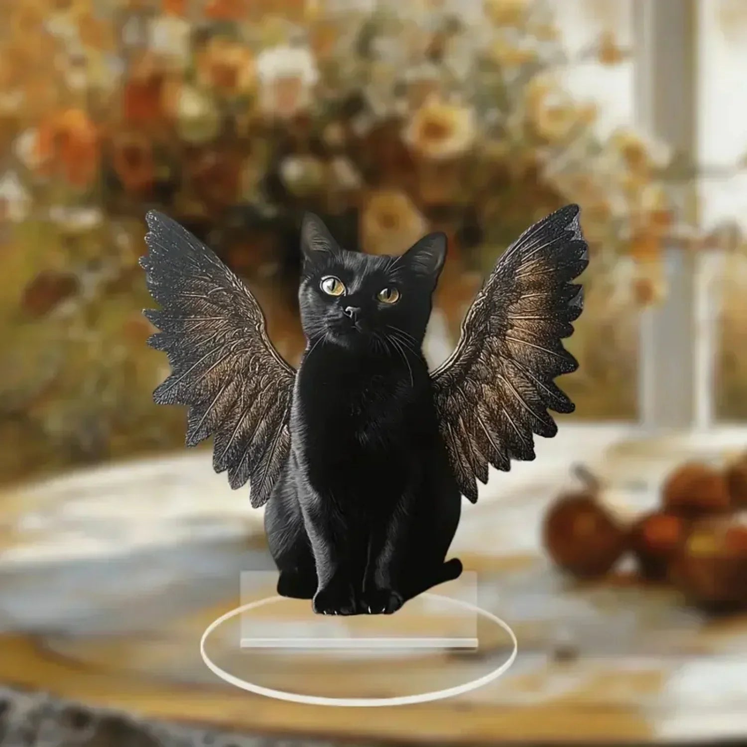 Winged Black Cat Acrylic Standee - Gothic Desk and Shelf Ornament - 3