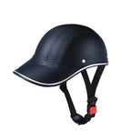 Baseball Cap Motorcycle Helmet - Leather-Look Open Face Scooter Helmet - Black Leather