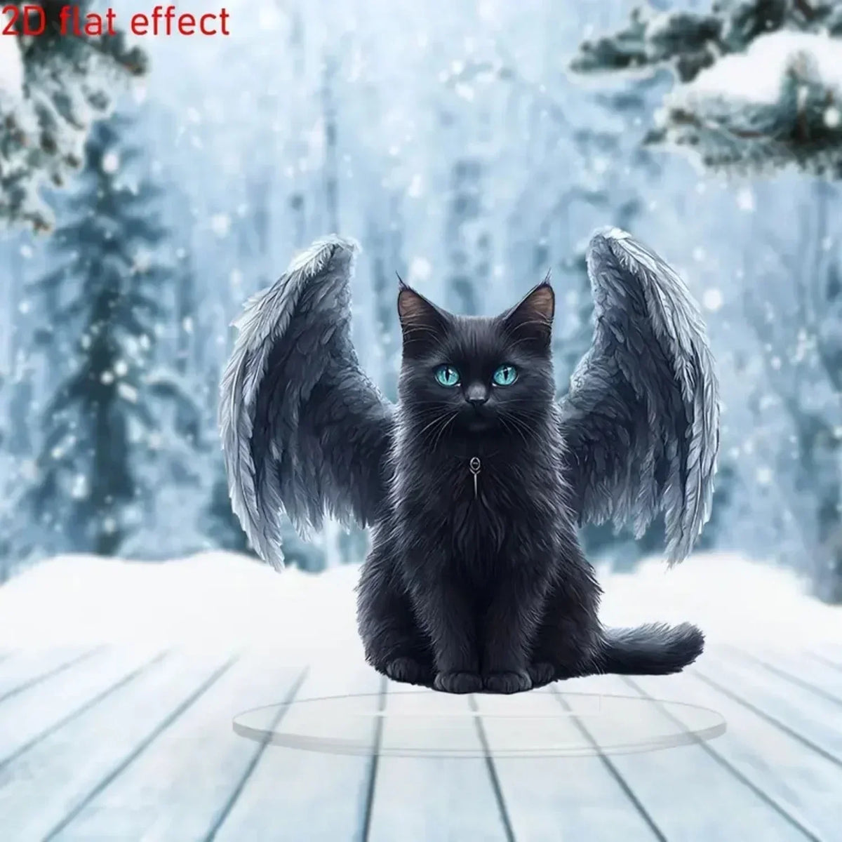 Winged Black Cat Acrylic Standee - Gothic Desk and Shelf Ornament - 2
