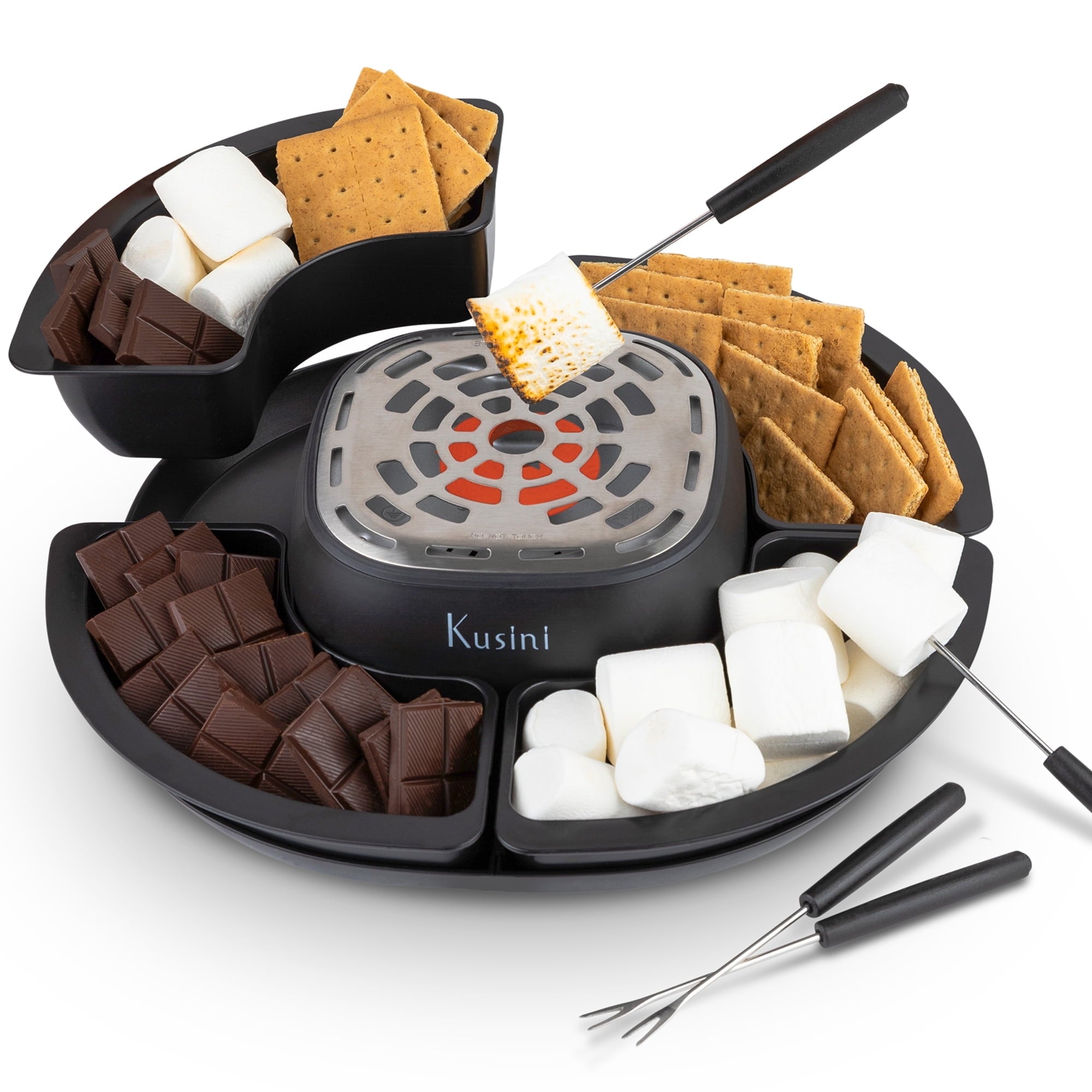 Flameless Electric S'mores Maker — Indoor Tabletop Marshmallow Roaster Kit with Forks & Trays