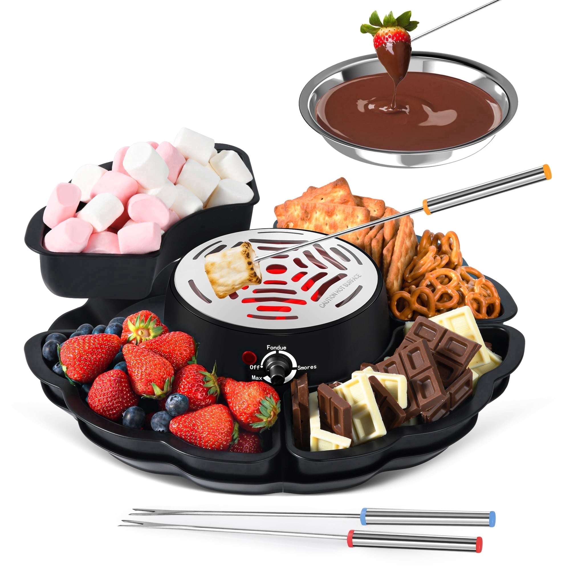 Flameless Electric S'mores Maker — Indoor Tabletop Marshmallow Roaster Kit with Forks & Trays