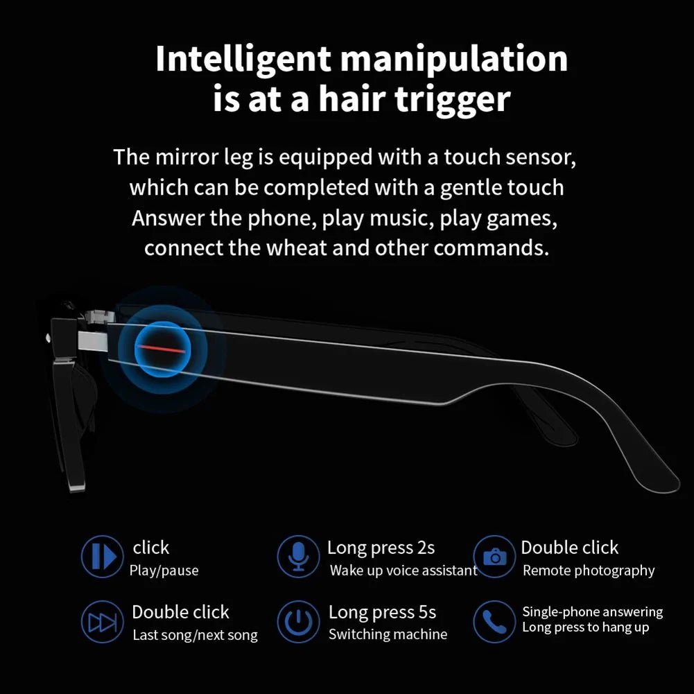 AI Smart Glasses Camera Open - Ear Speaker Voice Assistant UV Sport Sunglasses Men Women Bluetooth - GiftMira