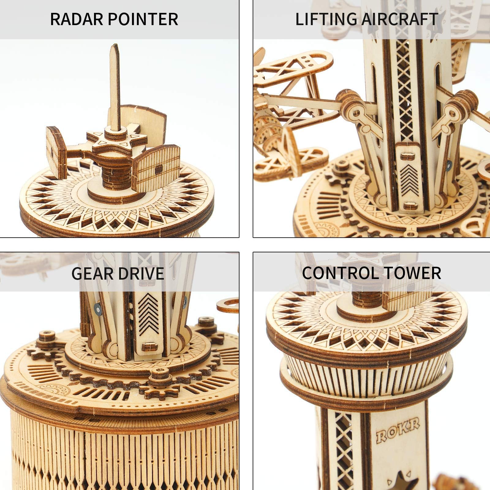 Airplane Control Tower Mechanical Music Box | 3D Wooden Puzzle DIY Building Kit - GiftMira