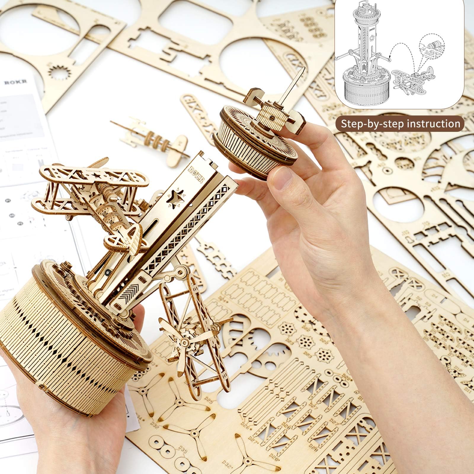 Airplane Control Tower Mechanical Music Box | 3D Wooden Puzzle DIY Building Kit - GiftMira