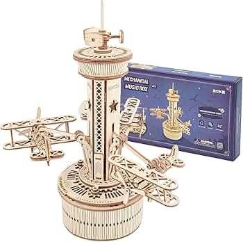 Airplane Control Tower Mechanical Music Box | 3D Wooden Puzzle DIY Building Kit - GiftMira