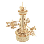 Airplane Control Tower Mechanical Music Box | 3D Wooden Puzzle DIY Building Kit - GiftMira