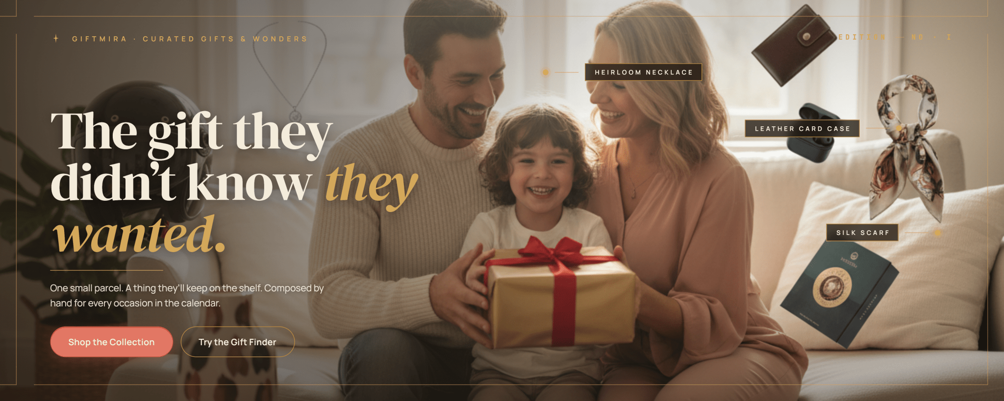 Family opening a gift together with a focus on personalized jewelry and gifts.