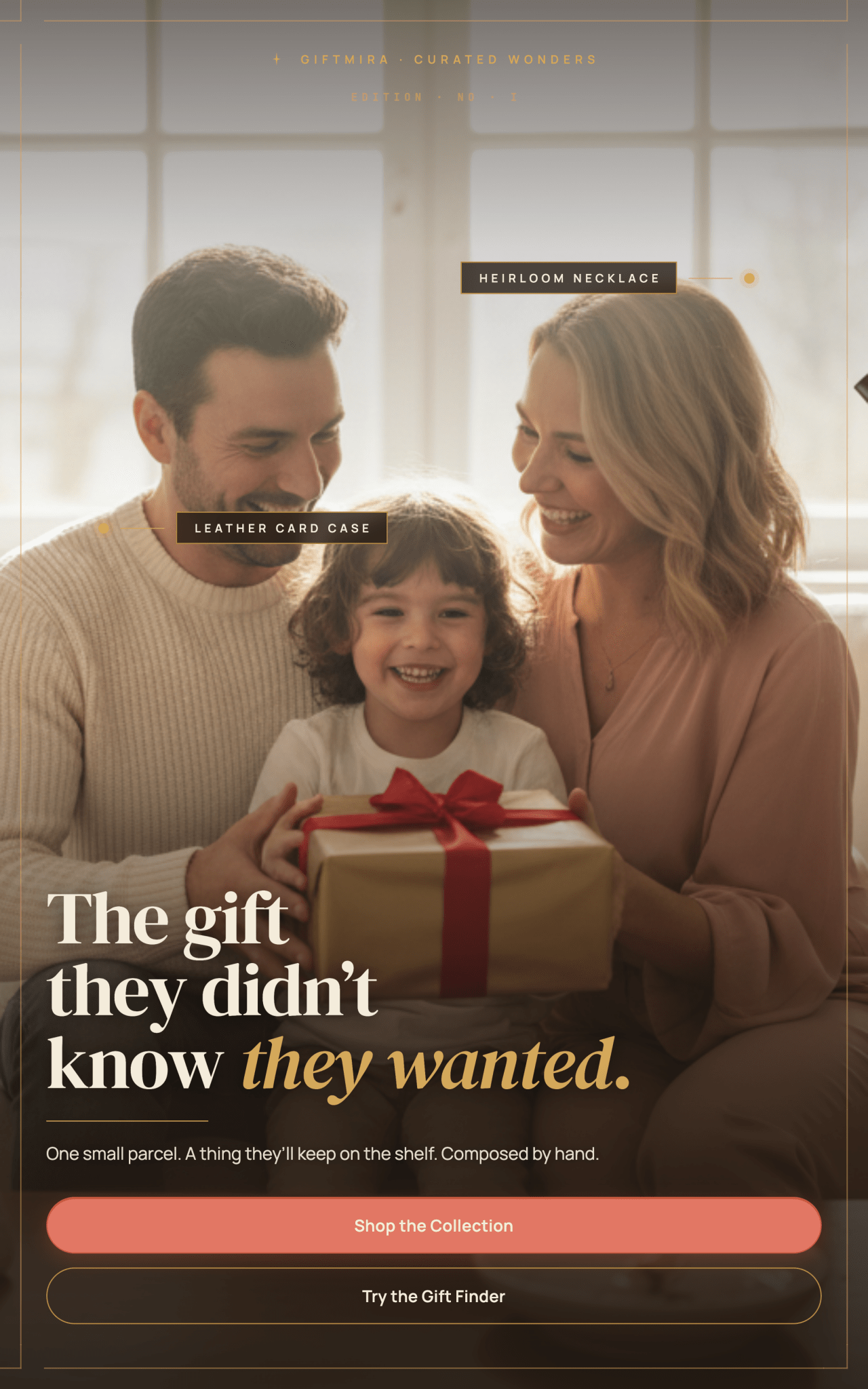 Family opening a gift together with text about an unexpected gift.