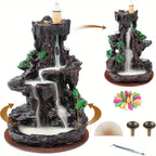 Backflow Incense Burner Waterfall with 120 Cones, Dual - Sided Incense Holder for Home Décor, Meditation & Relaxation Gift - GiftMira