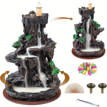 Backflow Incense Burner Waterfall with 120 Cones, Dual - Sided Incense Holder for Home Décor, Meditation & Relaxation Gift - GiftMira