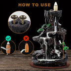 Backflow Incense Burner Waterfall with 120 Cones, Dual - Sided Incense Holder for Home Décor, Meditation & Relaxation Gift - GiftMira