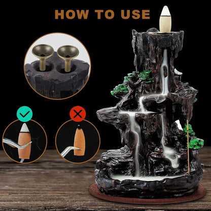 Backflow Incense Burner Waterfall with 120 Cones, Dual - Sided Incense Holder for Home Décor, Meditation & Relaxation Gift - GiftMira