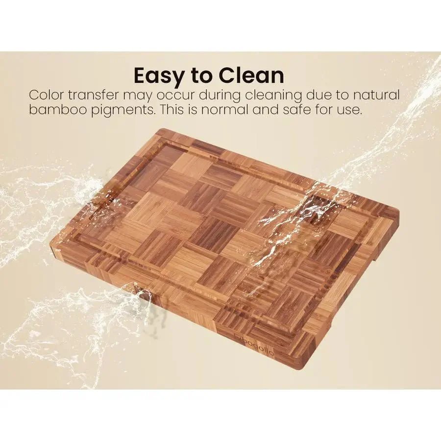 Bamboo Charcuterie & Prep Board Set 3 - Piece End Grain Butcher Block Juice Groove Holder Kitchen Gift - GiftMira