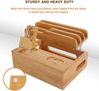 Bamboo Charging Station for Multiple Devices – Wireless Qi Charger, 7 - Port USB, Watch Stand, Desk Organizer - GiftMira