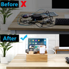 Bamboo Charging Station for Multiple Devices – Wireless Qi Charger, 7 - Port USB, Watch Stand, Desk Organizer - GiftMira