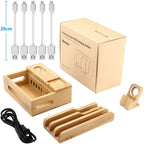 Bamboo Charging Station for Multiple Devices – Wireless Qi Charger, 7 - Port USB, Watch Stand, Desk Organizer - GiftMira