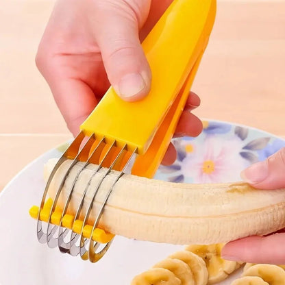 Banana Slicer Curved Handle Stainless Steel Fruit Cutter Kitchen Gadget for Bananas, Sausages & Vegetables – Quick Prep Kitchen Tool Gift - GiftMira