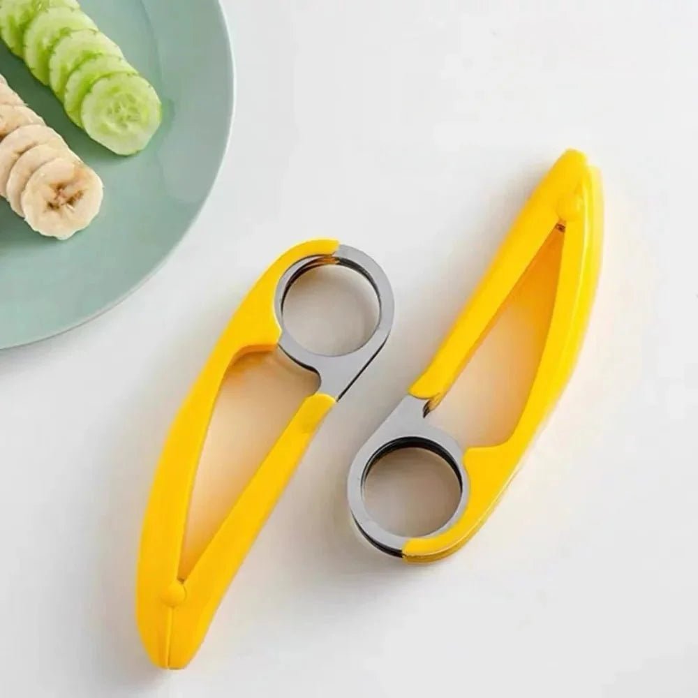 Banana Slicer Curved Handle Stainless Steel Fruit Cutter Kitchen Gadget for Bananas, Sausages & Vegetables – Quick Prep Kitchen Tool Gift - GiftMira