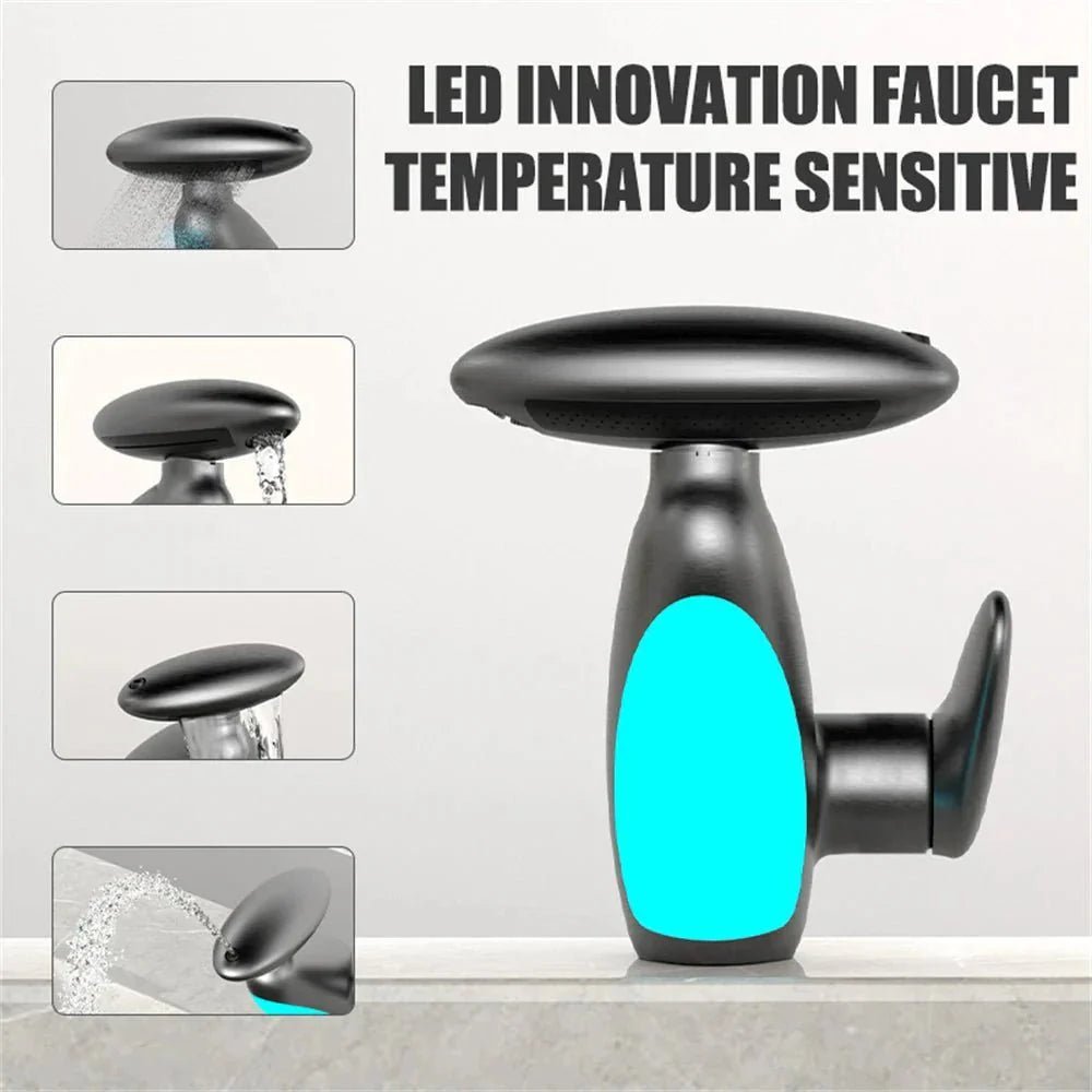 Basin Faucets: Gray Bathroom LED Sink Faucet with Pull - Out Spray - GiftMira