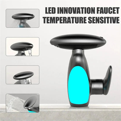 Basin Faucets: Gray Bathroom LED Sink Faucet with Pull - Out Spray - GiftMira