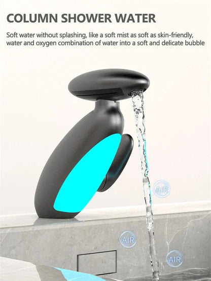 Basin Faucets: Gray Bathroom LED Sink Faucet with Pull - Out Spray - GiftMira