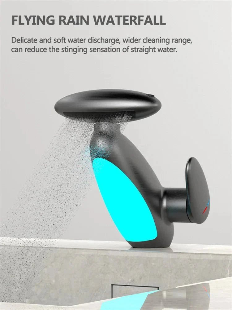 Basin Faucets: Gray Bathroom LED Sink Faucet with Pull - Out Spray - GiftMira