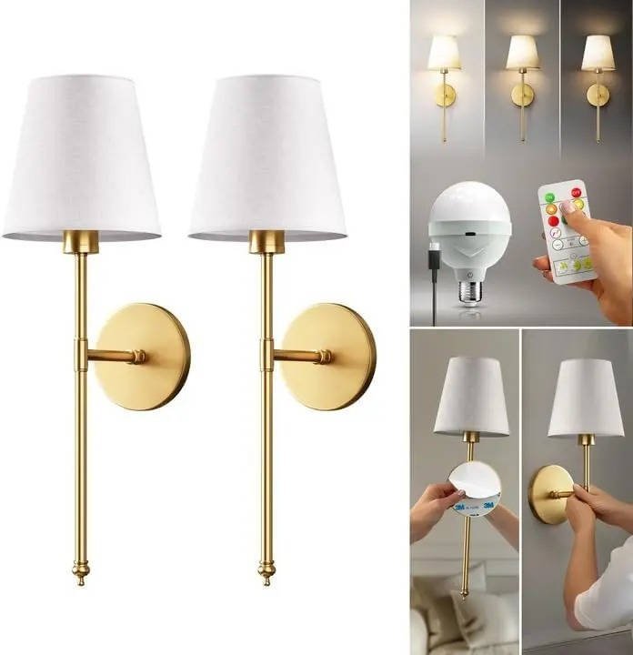 Battery Operated Wall Sconces – Wireless LED Wall Lights, No Wiring Required, Indoor Decorative Lamp Set - GiftMira
