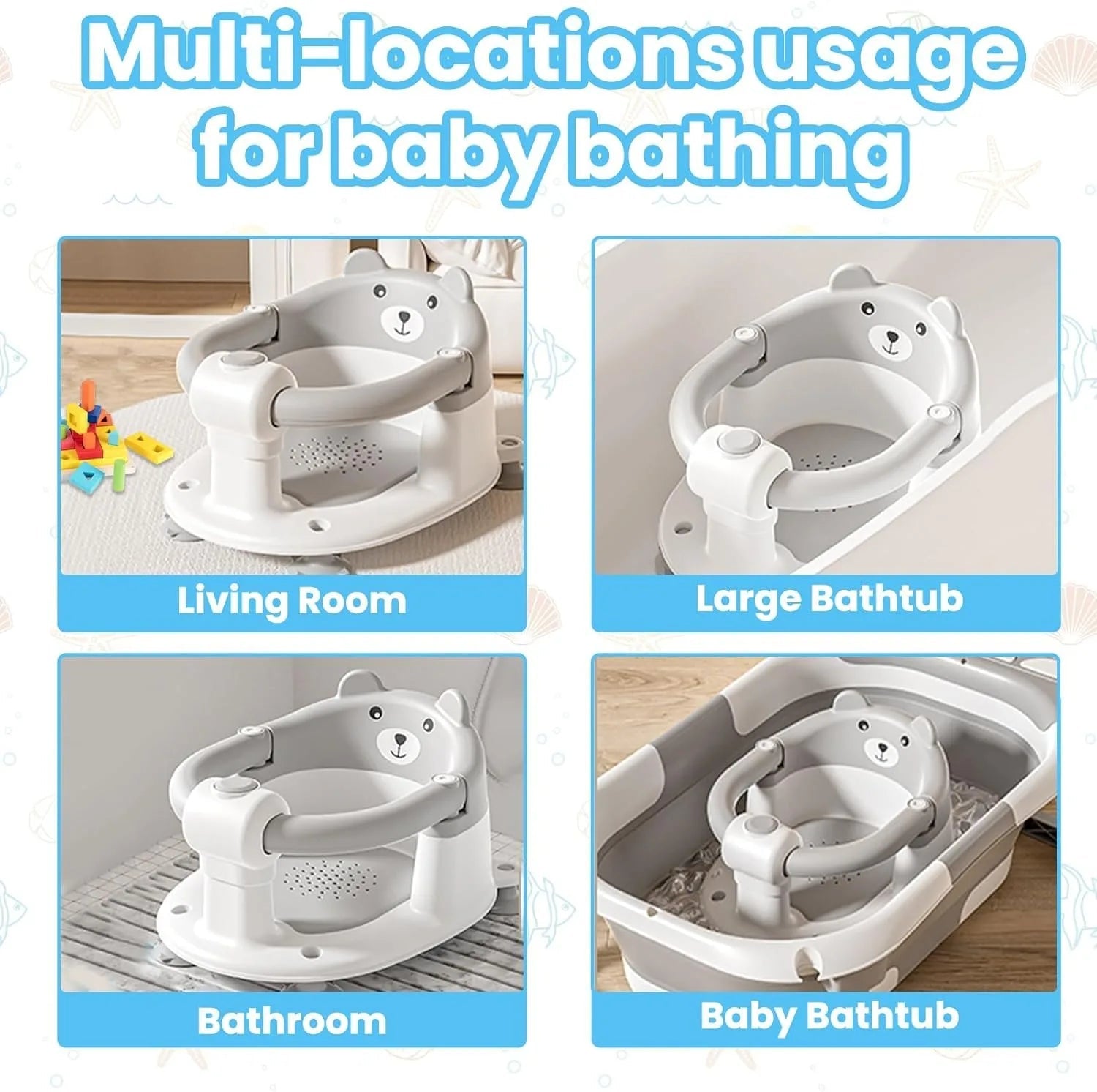 Bear Baby Bath Seat – Non - Slip Safety Bath Chair for Infants 6+ Months, Soft Support, Bathtub Seat - GiftMira