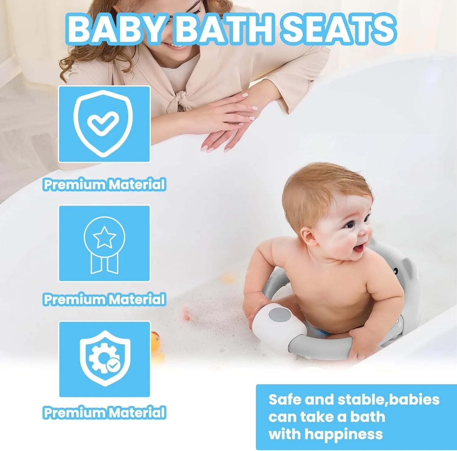 Bear Baby Bath Seat – Non - Slip Safety Bath Chair for Infants 6+ Months, Soft Support, Bathtub Seat - GiftMira