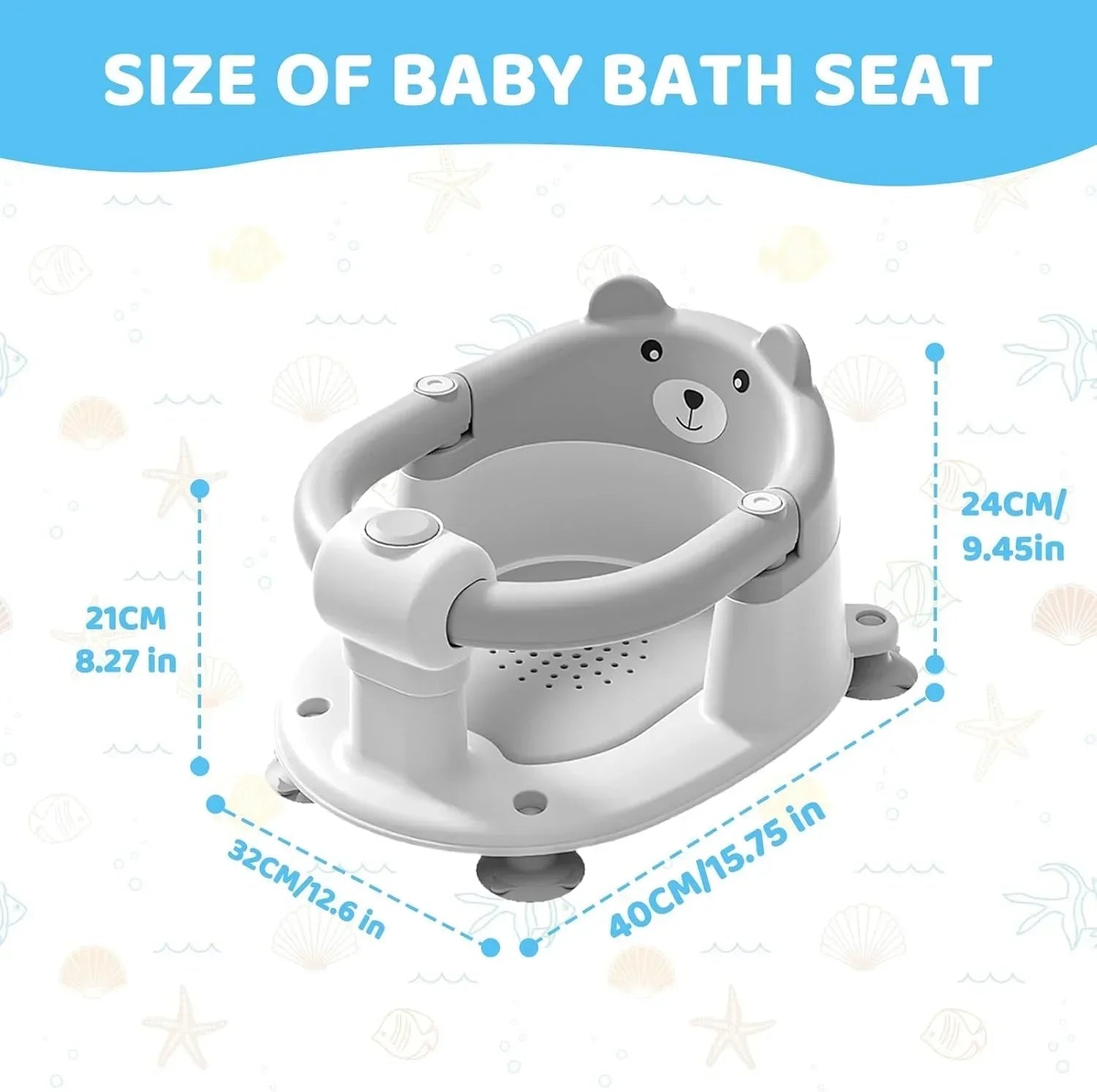 Bear Baby Bath Seat – Non - Slip Safety Bath Chair for Infants 6+ Months, Soft Support, Bathtub Seat - GiftMira
