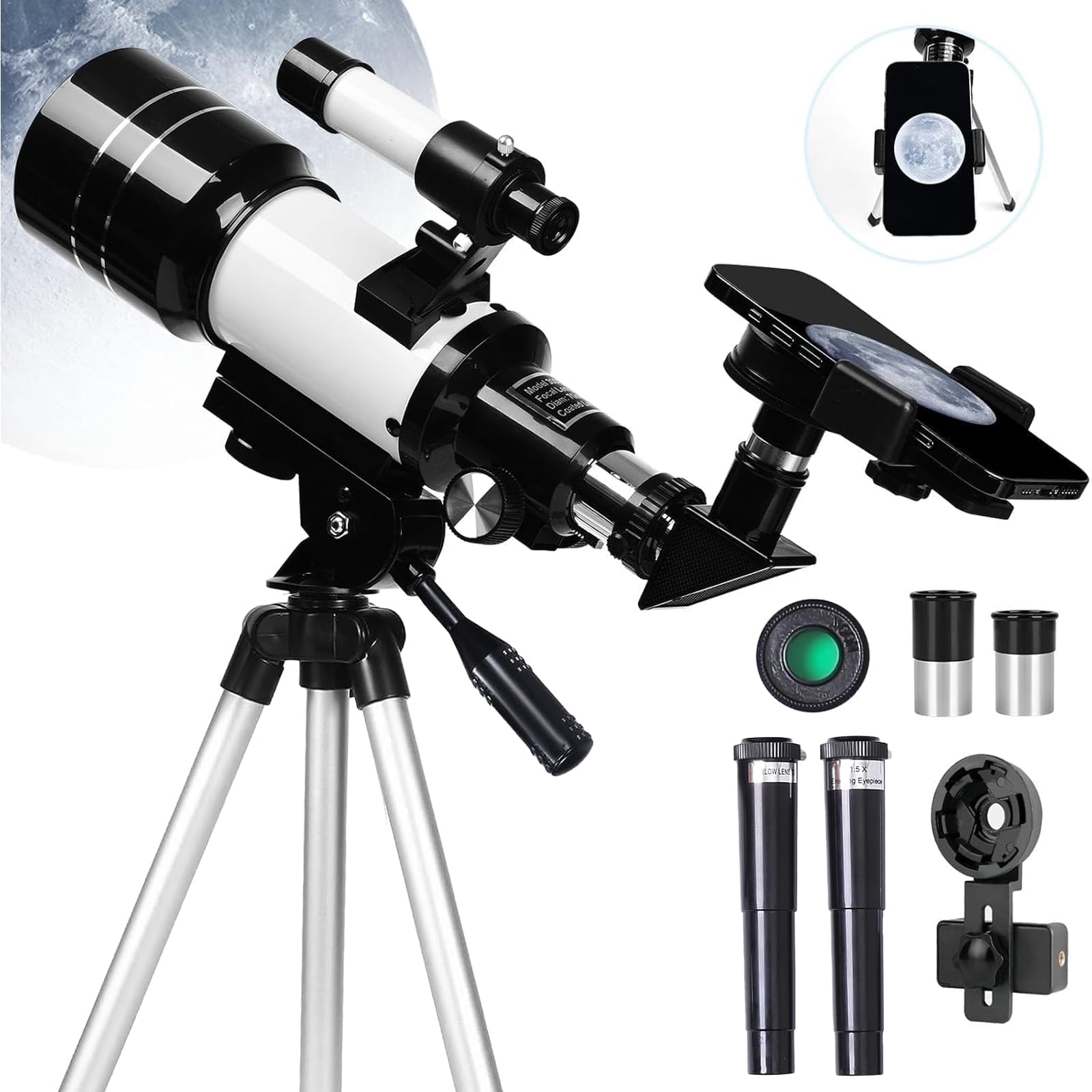 Beginner Refractor Telescope 70mm Aperture 700mm, Astronomy Telescope Adults Kids with Phone Adapter Tripod - GiftMira