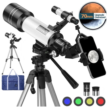 Beginner Refractor Telescope 70mm Aperture 700mm, Astronomy Telescope Adults Kids with Phone Adapter Tripod - GiftMira