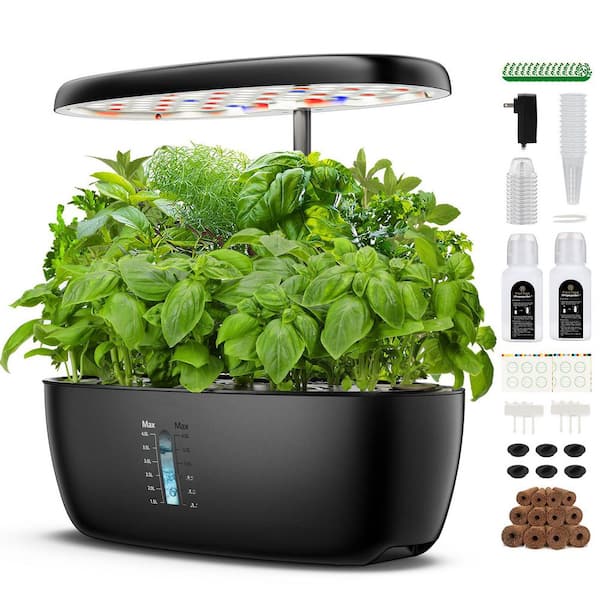 12-pod indoor hydroponic herb garden, black