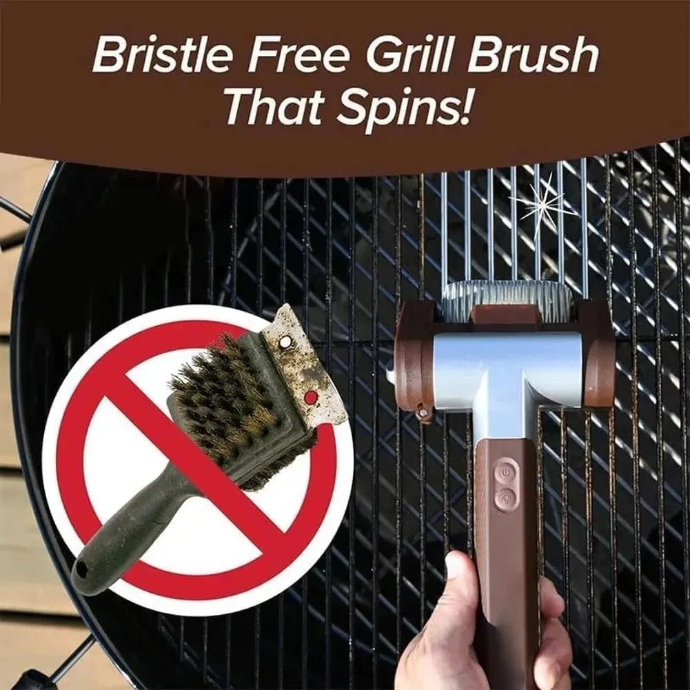 Bristle - Free Electric Roller Grill Cleaner Rechargeable Cordless Safe BBQ Scrub Stainless Steel - GiftMira