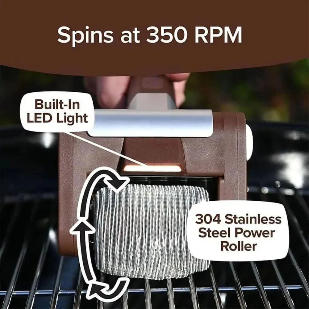 Bristle - Free Electric Roller Grill Cleaner Rechargeable Cordless Safe BBQ Scrub Stainless Steel - GiftMira