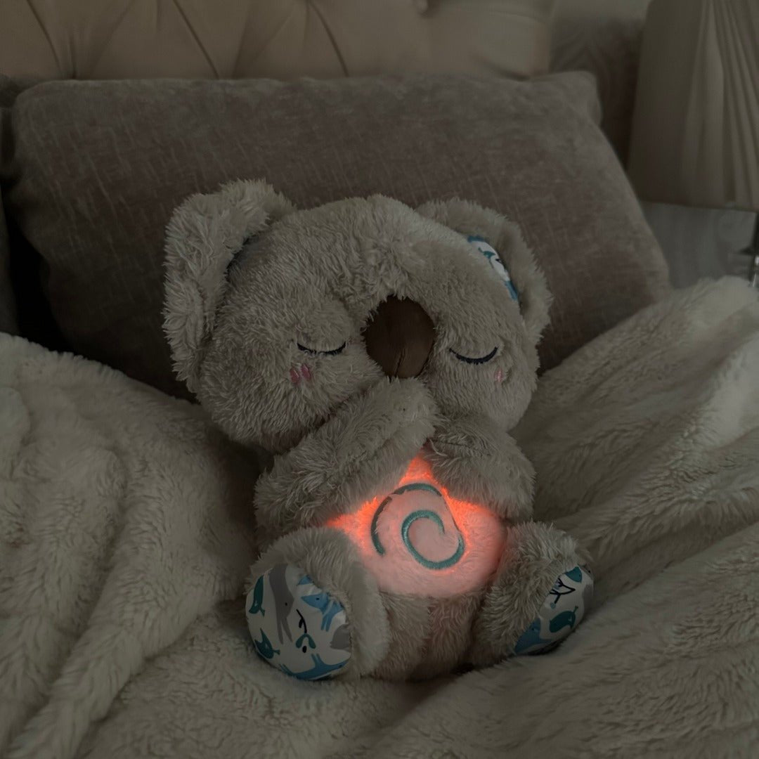 Calming Koala Breathing Toy – Plush with Music Lights Rhythmic Breathing Motion Gray - GiftMira