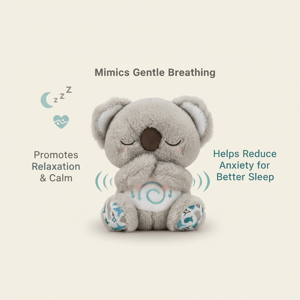 Calming Koala Breathing Toy – Plush with Music Lights Rhythmic Breathing Motion Gray - GiftMira
