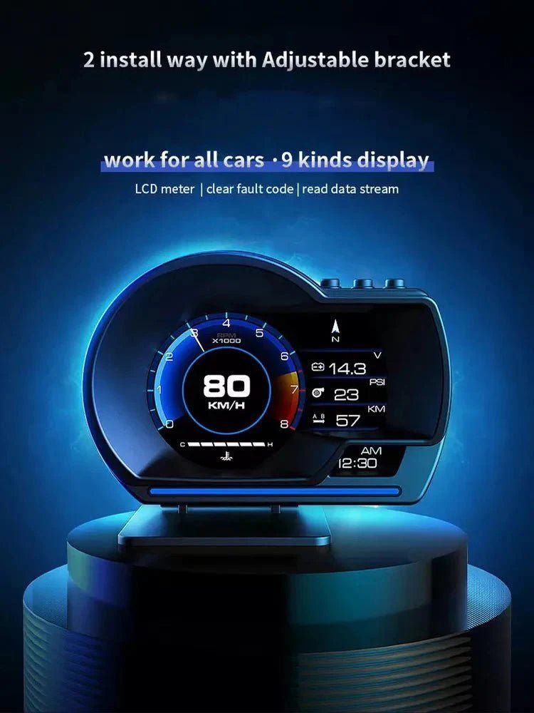 Car Head Up Display OBD2 Smart HUD Turbo Gauge RPM Speedometer Water Oil Temp Alarm - GiftMira