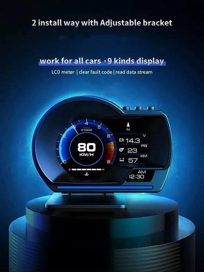 Car Head Up Display OBD2 Smart HUD Turbo Gauge RPM Speedometer Water Oil Temp Alarm - GiftMira