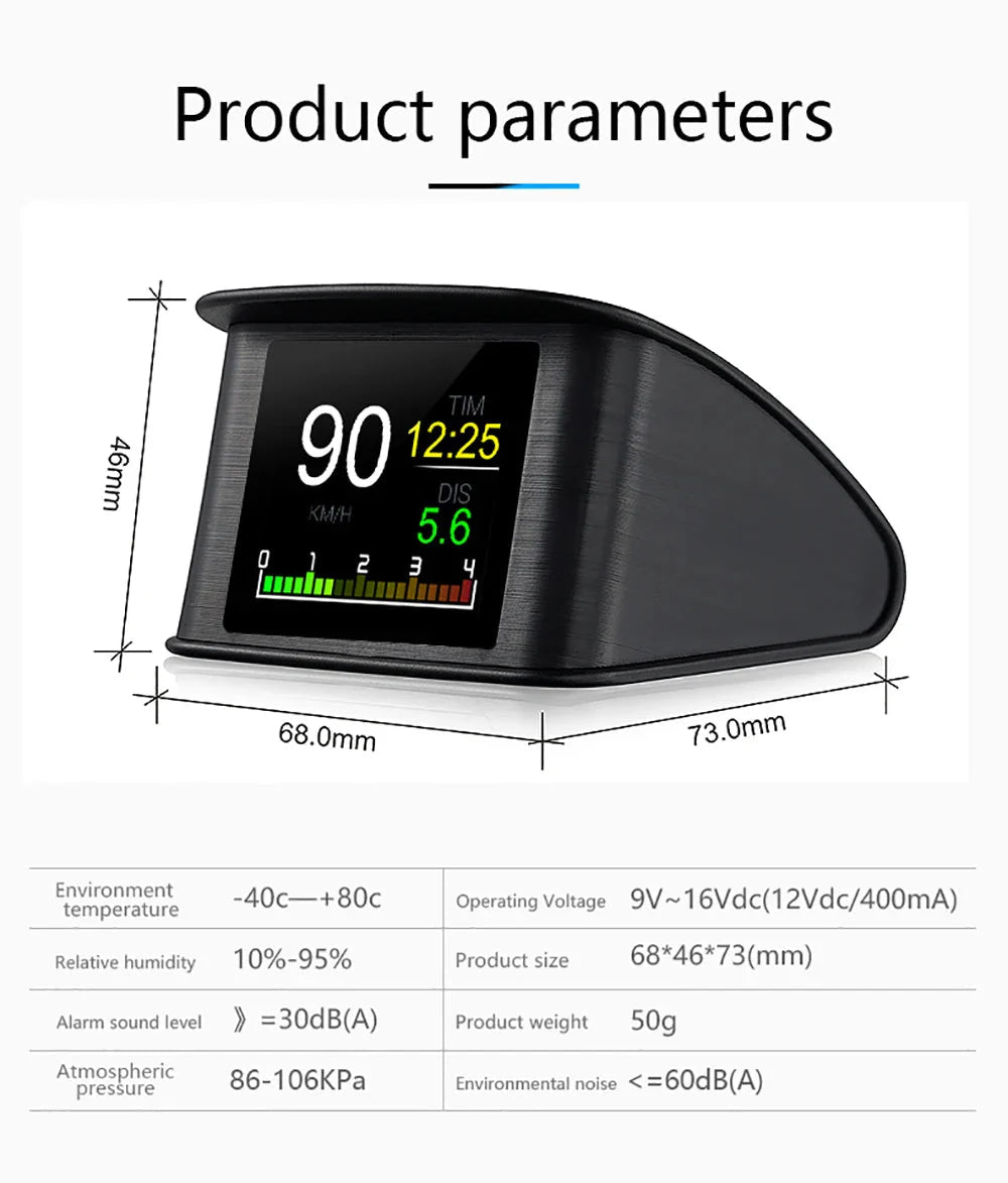 Car HUD Heads Up Display OBD2 GPS 5.5" Color Speedometer RPM Temperature Overspeed Alarm All Cars - GiftMira