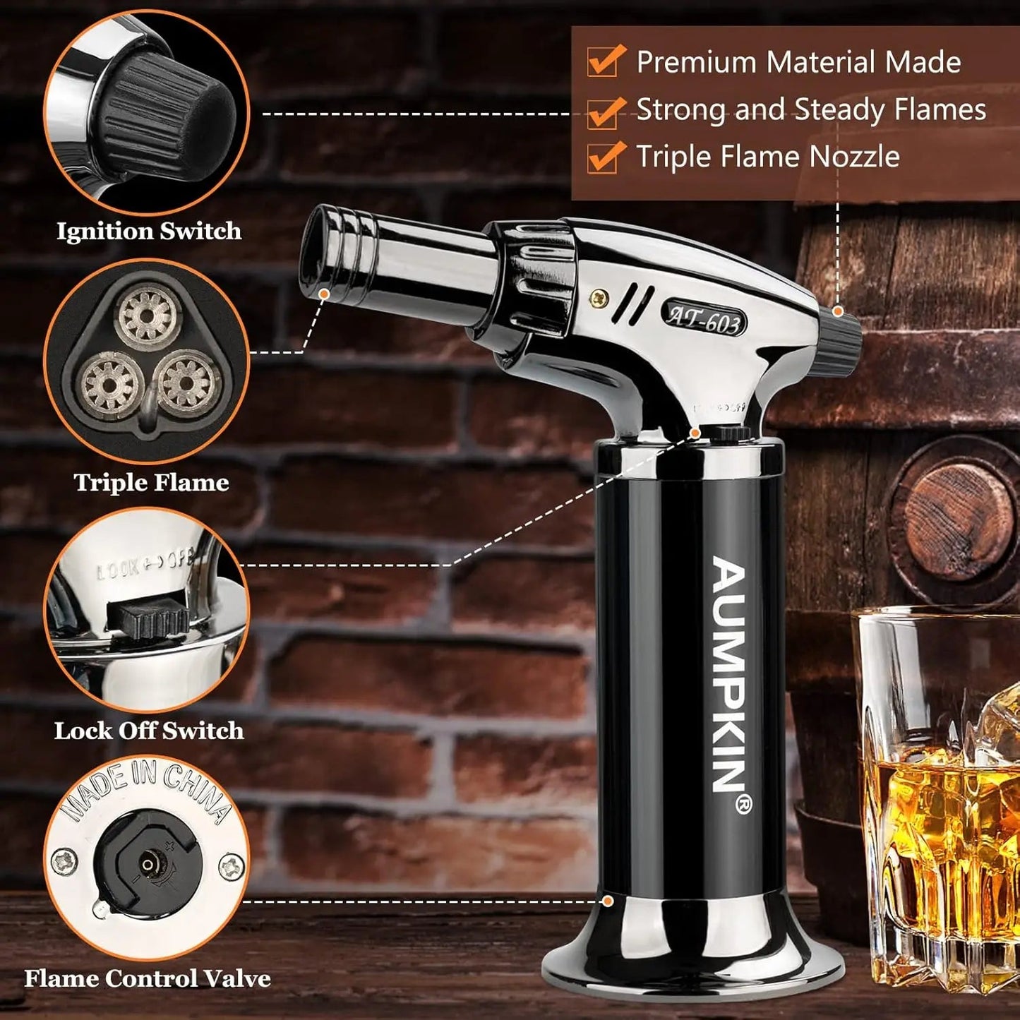 Cocktail Smoker Kit – Oak Smoke Top, Torch, 2 Glasses, 6 Wood Chips – Old Fashioned Gift for Him - GiftMira