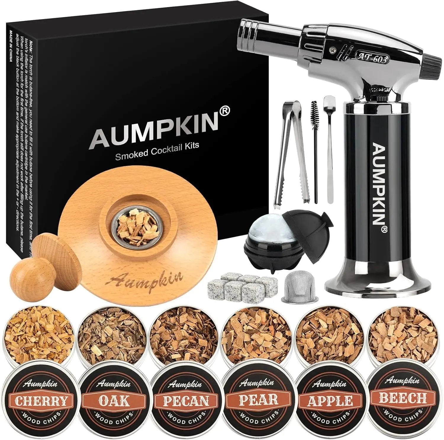 Cocktail Smoker Kit – Oak Smoke Top, Torch, 2 Glasses, 6 Wood Chips – Old Fashioned Gift for Him - GiftMira